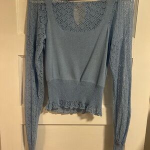 Free People Blue Lace Sleeve Sweater